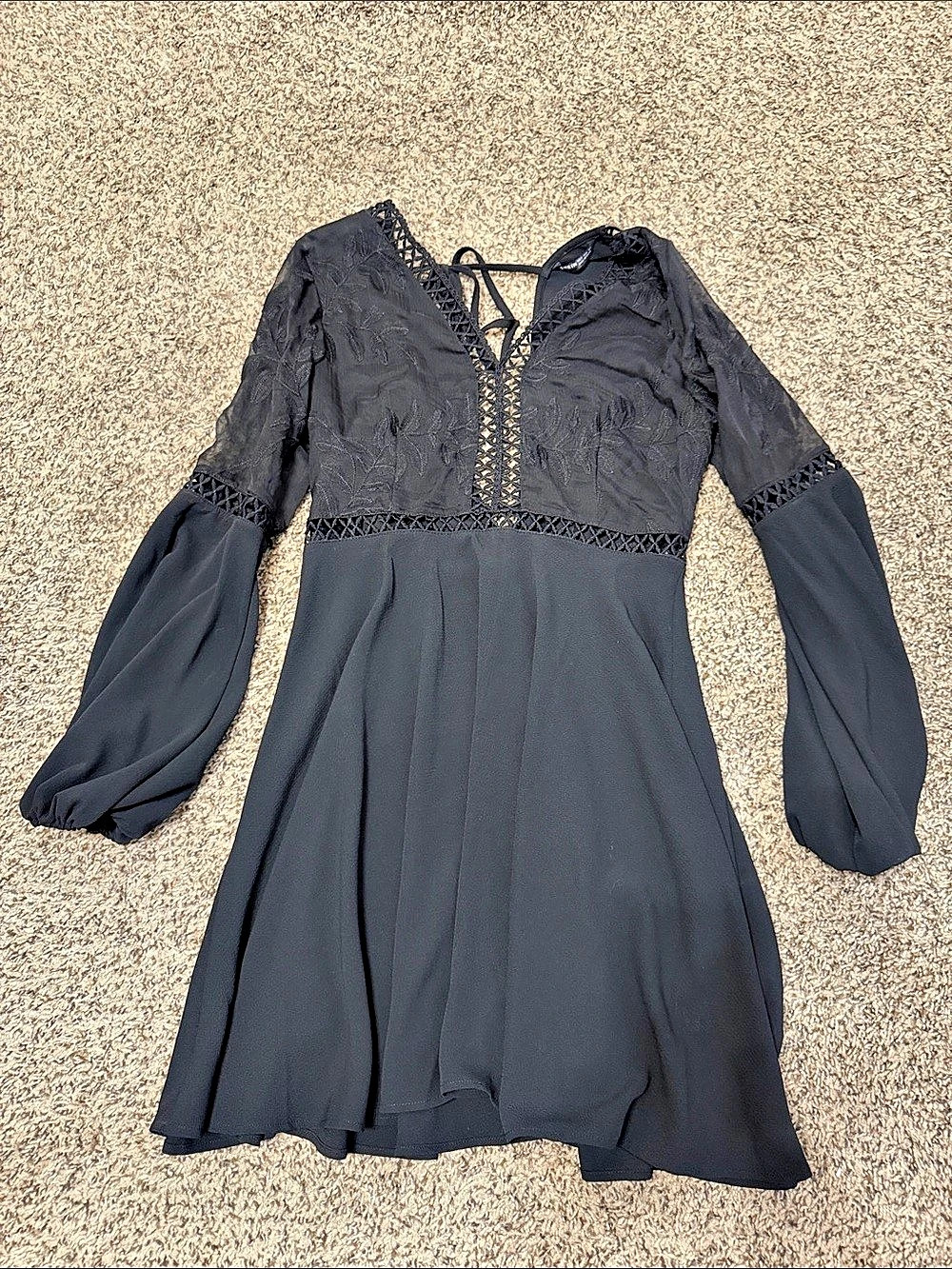 Black Lace-Detail Mini Dress